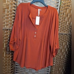 NY Collection Plus Size 2X Blouse Top w Sleeve Tabs